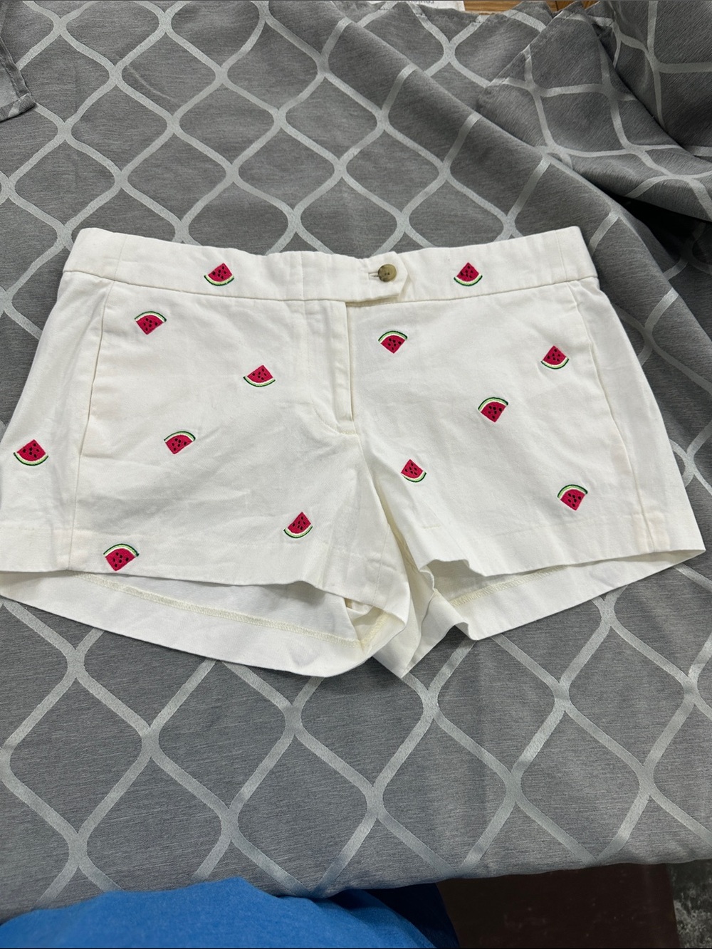 J. Crew White Shorts with Watermelon Embroidered Motifs